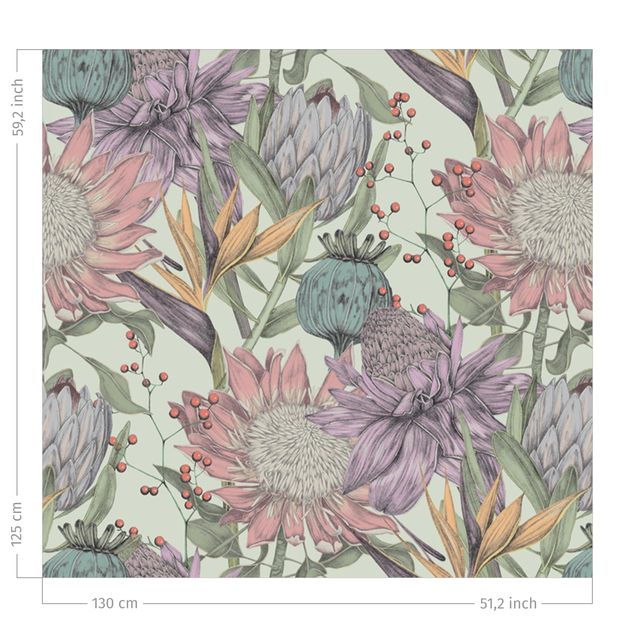 Verdunkelungsvorhang Florale Eleganz in Pastell auf Mint XXL