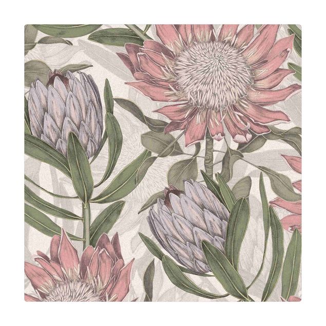 Kork-Teppich - Florale Eleganz Protea - Quadrat 1:1