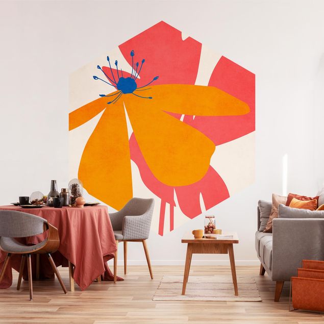 Kubistika Poster Florale Schönheit Rosa und Orange