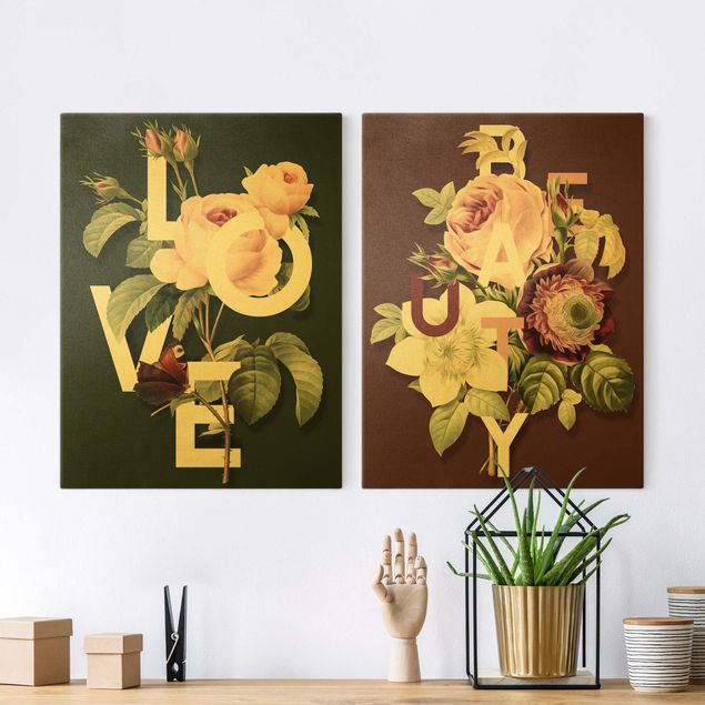 Leinwandbilder Rosen Florale Typografie - Love & Beauty