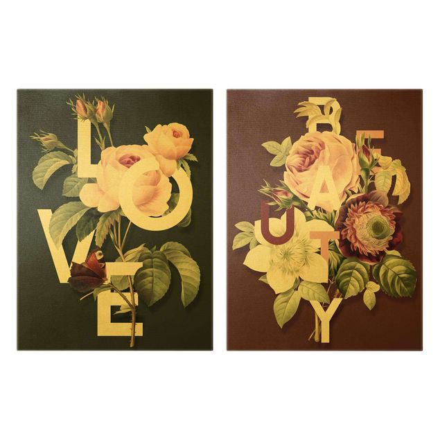 Leinwandbilder Florale Typografie - Love & Beauty