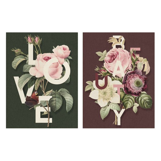 Leinwandbilder kaufen Florale Typografie - Love & Beauty