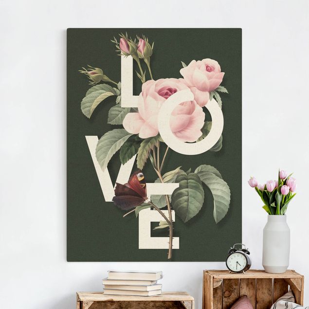 Leinwandbilder Blumen Florale Typografie - Love
