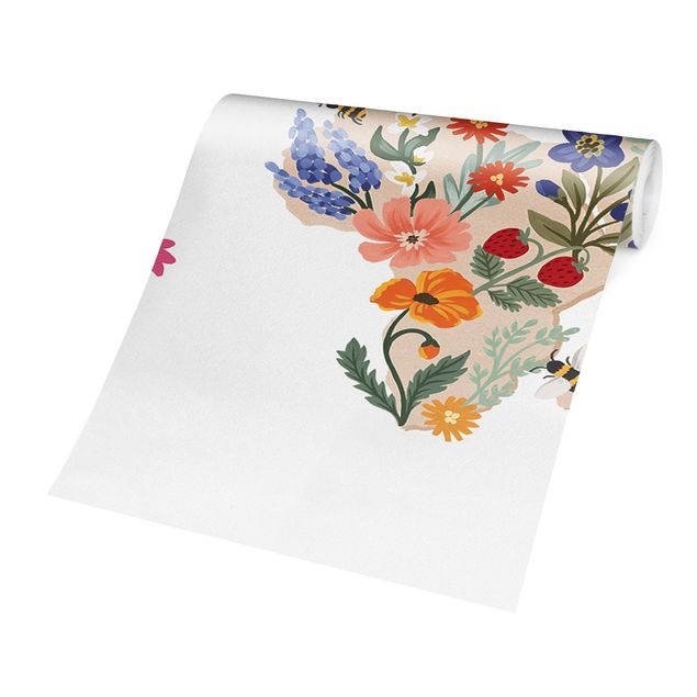 Fototapete selbstklebend Florale Weltkarte