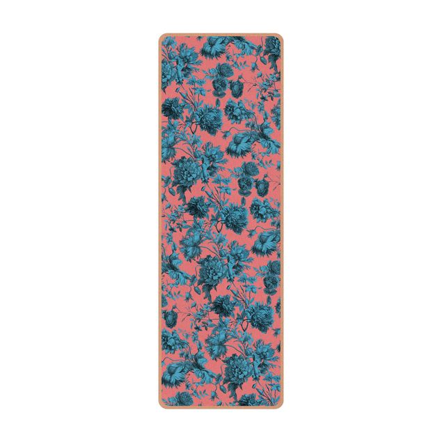 Yogamatte Kork - Floraler Kupferstich Blaukoralle