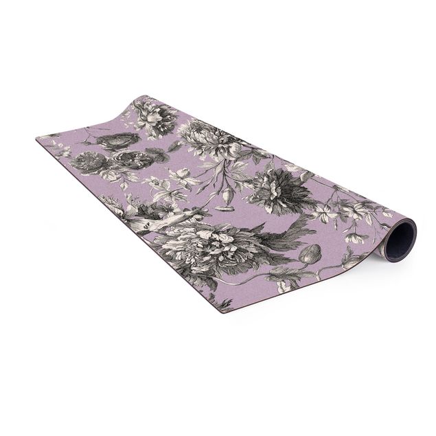 Teppich violett Floraler Kupferstich Grauflieder