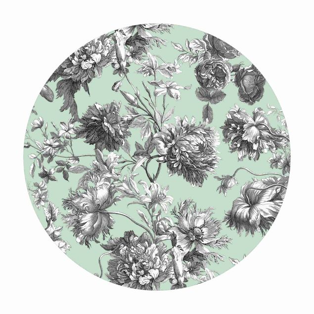 Vinyl-Matten Floraler Kupferstich Graumint