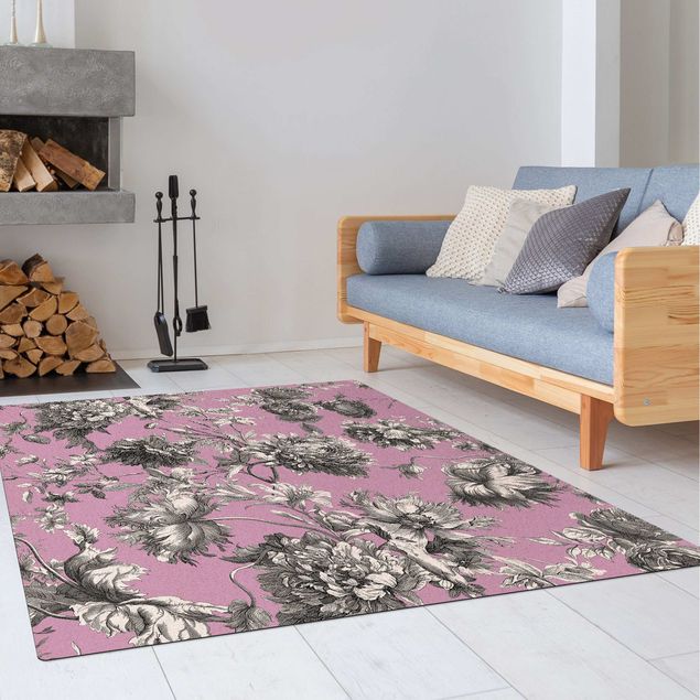 Teppich violett Floraler Kupferstich Grauviolett