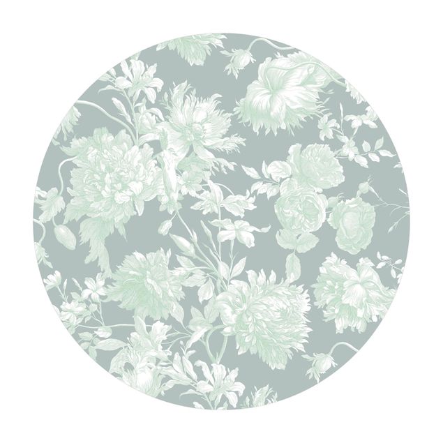 Vinyl-Bodenmatten Floraler Kupferstich Mintgrau