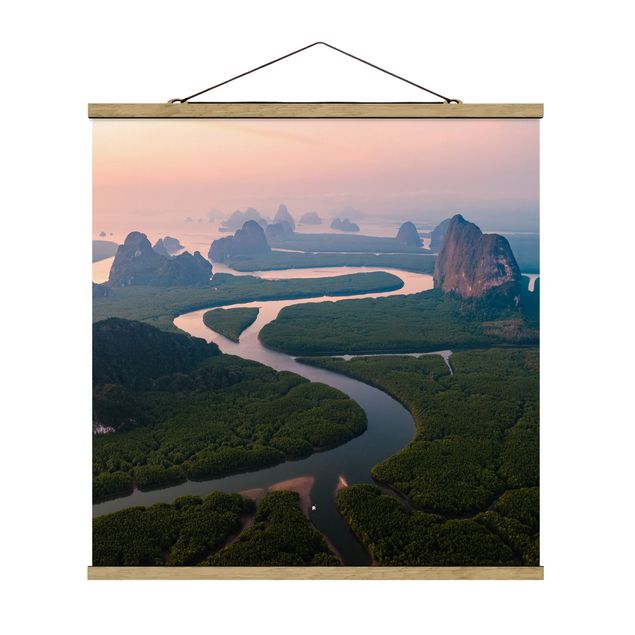 Stoffbild mit Posterleisten - Flusslandschaft in Thailand - Quadrat