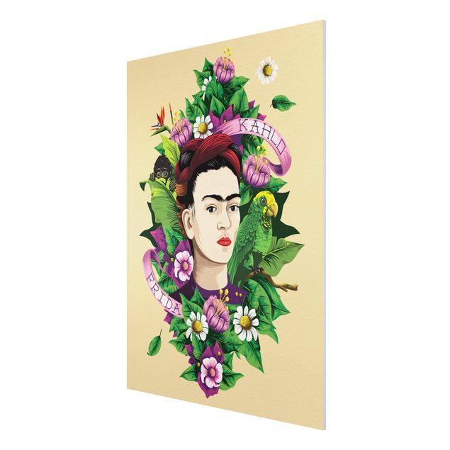 Foto auf Hartschaumplatte Frida Kahlo - Frida, Äffchen und Papagei