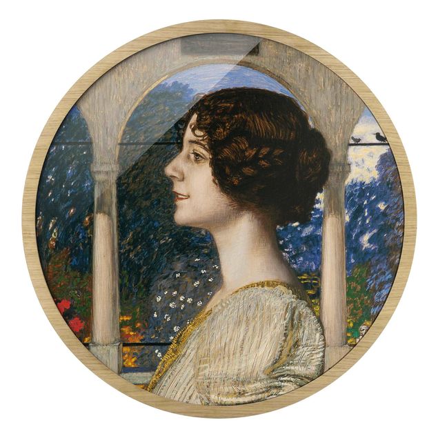 Rundes Gerahmtes Bild - Franz von Stuck - Weibliches Portrait