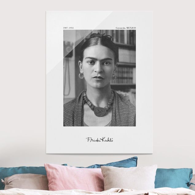 Glas Wandbilder XXL Frida Kahlo Foto Portrait im Haus