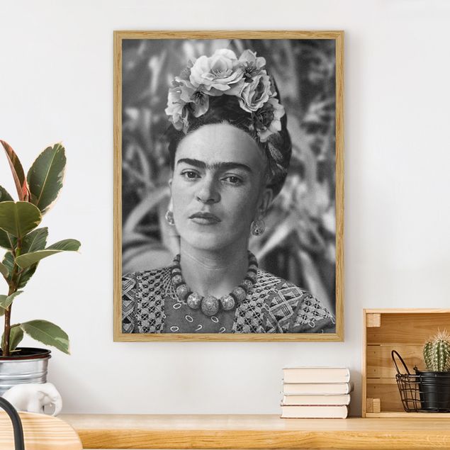 Moderne Bilder mit Rahmen Frida Kahlo Foto Portrait mit Blumenkrone