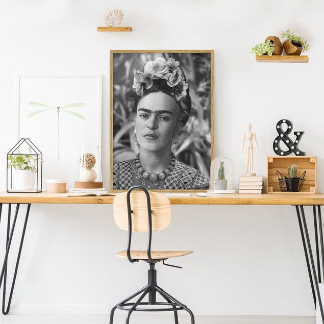 Blumen Bilder mit Rahmen Frida Kahlo Foto Portrait mit Blumenkrone