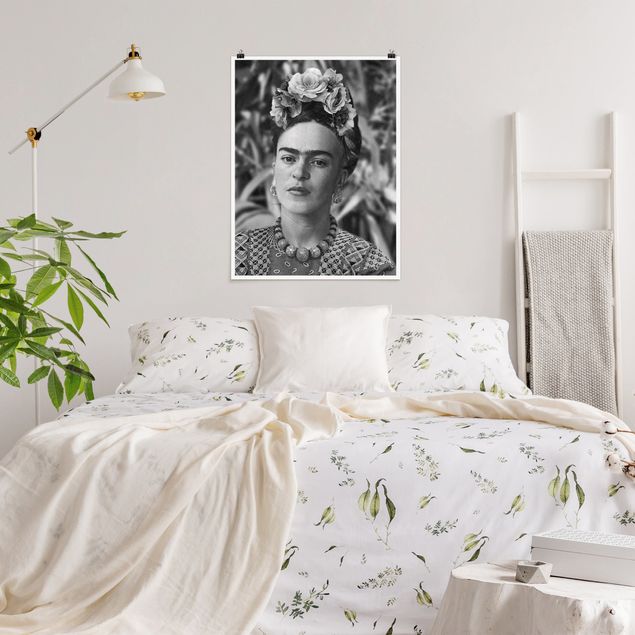 Moderne Poster Frida Kahlo Foto Portrait mit Blumenkrone