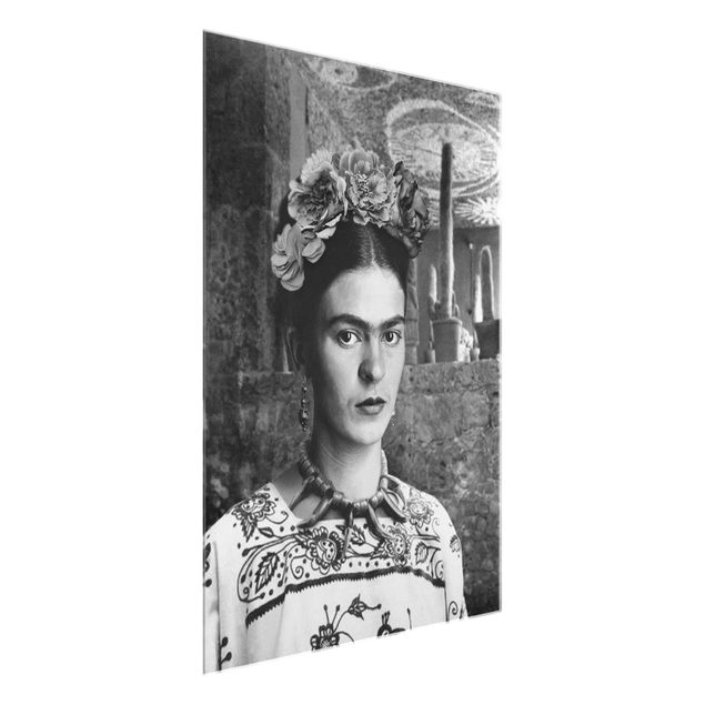 Glasbilder Frida Kahlo Foto Portrait vor Kakteen
