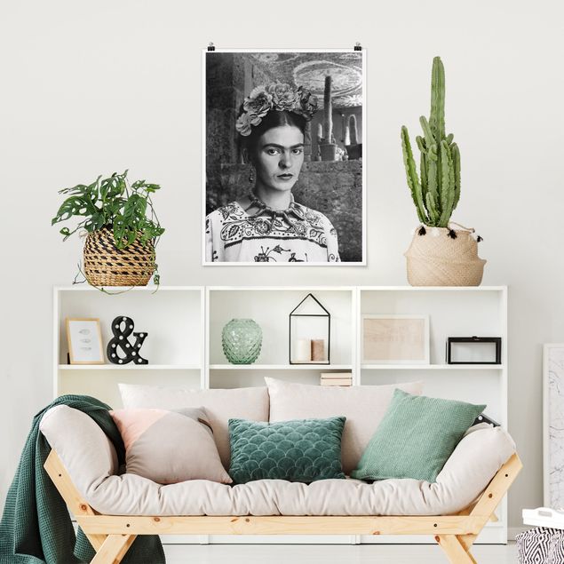 Moderne Poster Frida Kahlo Foto Portrait vor Kakteen