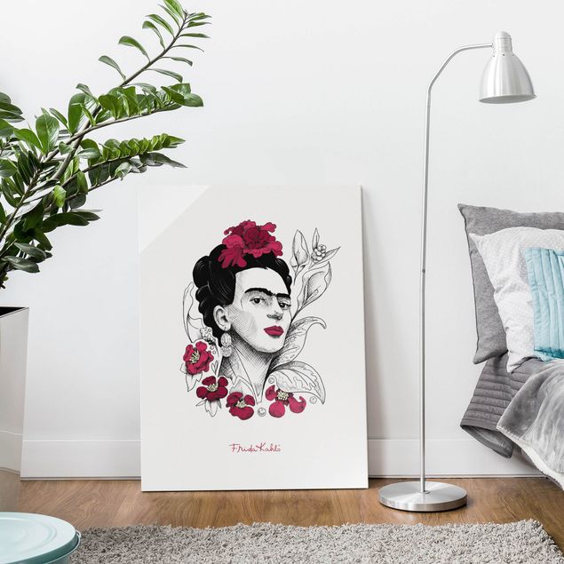 Wandbilder Frida Kahlo Portrait mit Blüten