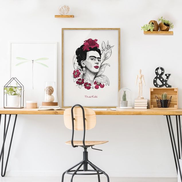 Blumen Bilder mit Rahmen Frida Kahlo Portrait mit Blüten