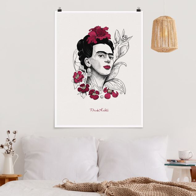 XXL Poster Frida Kahlo Portrait mit Blüten