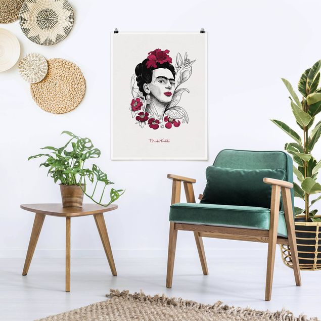 Moderne Poster Frida Kahlo Portrait mit Blüten