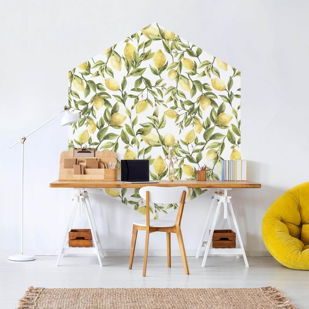 Design Tapeten Fruchtige Zitronen mit Blättern