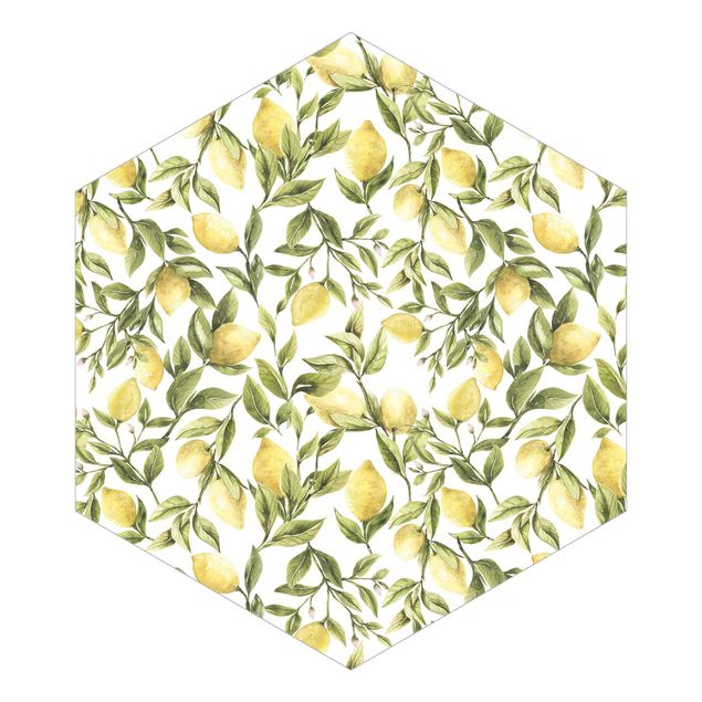 Tapeten Fruchtige Zitronen mit Blättern