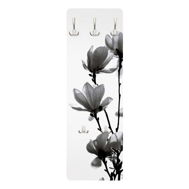 Wandgarderobe mit Motiv Frühlingsbote Magnolie Schwarz Weiß