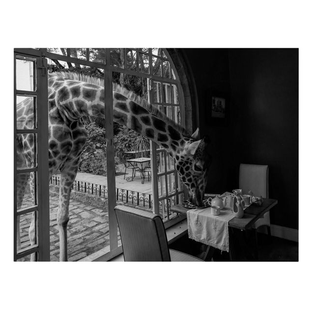 schöne Leinwandbilder Frühstück mit Giraffe