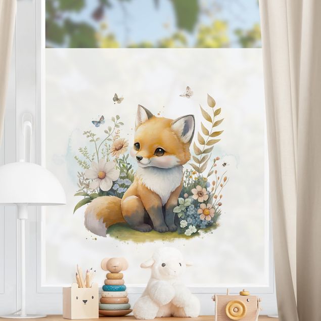 Fensterbilder Tiere Fuchs auf Blumenwiese