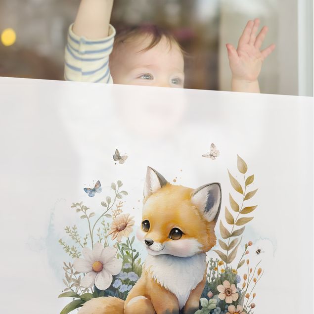 Fensterfolie - Sichtschutz - Fuchs auf Blumenwiese - Fensterbilder