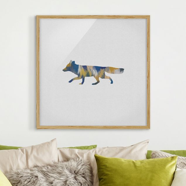 Moderne Bilder mit Rahmen Fuchs in Blau und Gelb