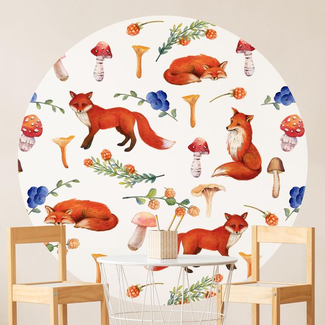 Mustertapeten Fuchs mit Pilzen Illustration