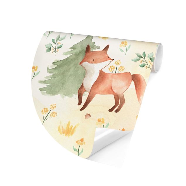 Design Tapeten Fuchs und Bär mit Blumen und Bäumen