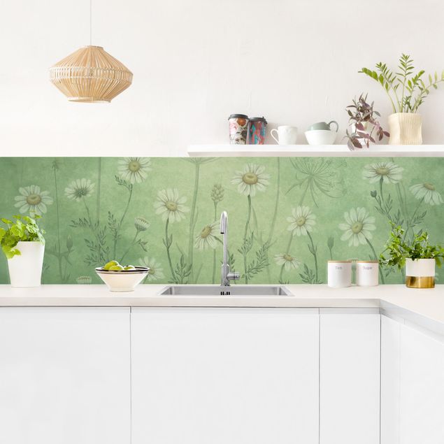 Küche Wandpaneel Gänseblümchen im grünen Nebel