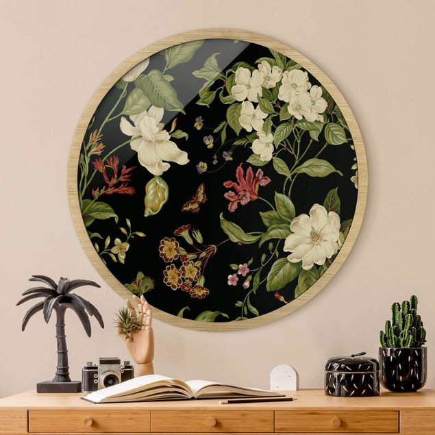 Moderne Bilder mit Rahmen Gartenblumen auf Schwarz II