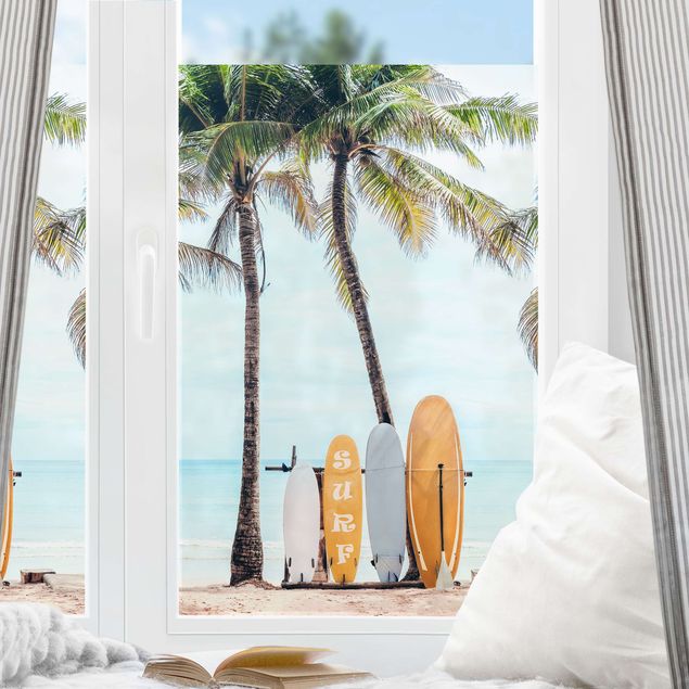 Klebefolie für Fenster Gelbe Surfboards unter Palmen