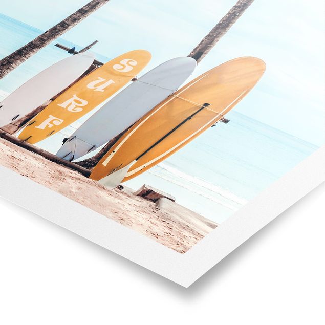 Poster Gelbe Surfboards unter Palmen