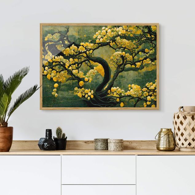 Abstrakte Bilder mit Rahmen Gelber Baum