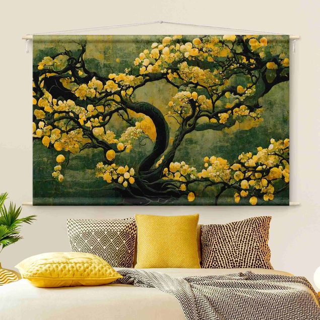 Wandbehang Stoffbild Gelber Baum