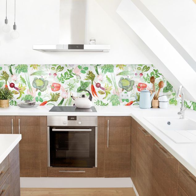 Küchenrückwand - Gemüse und Kräuter Illustration