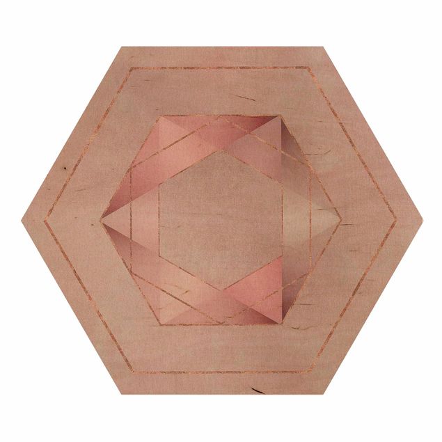 Hexagon-Holzbild - Geometrie in Rosa und Gold I