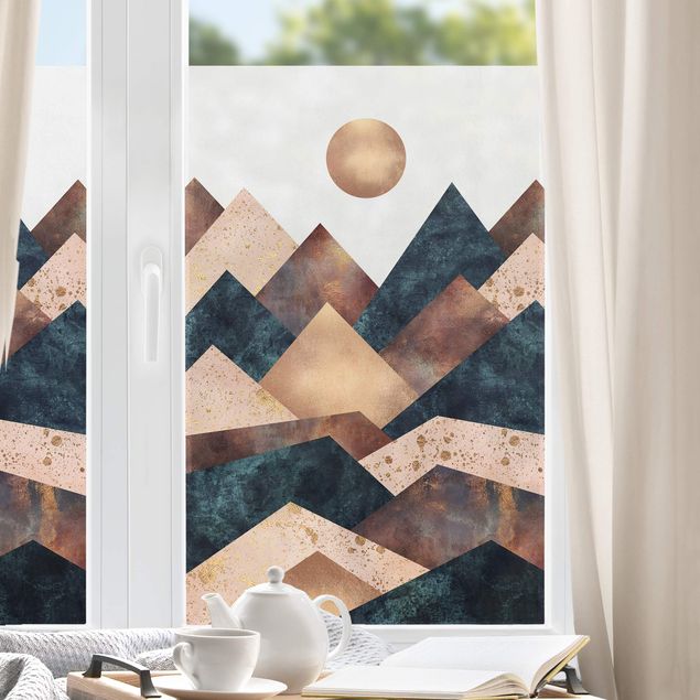 Fensterfolie farbig Geometrische Berge Bronze