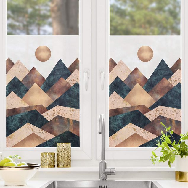 Klebefolie für Fenster Geometrische Berge Bronze
