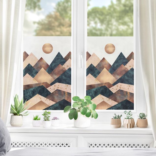 Fensterbilder Folie Geometrische Berge Bronze