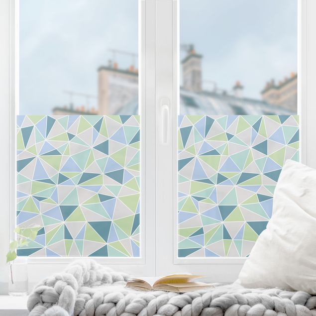 Fensterbilder selbstklebend Geometrische Dreiecke Türkis Grün
