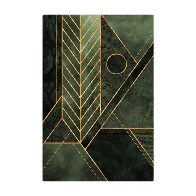 Kork-Teppich - Geometrische Formen Smaragd Gold - Hochformat 2:3