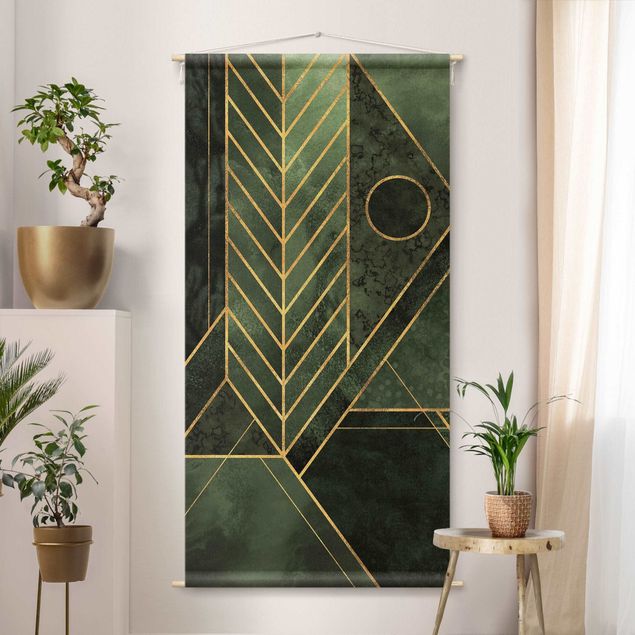 Wandbehang modern Geometrische Formen Smaragd Gold