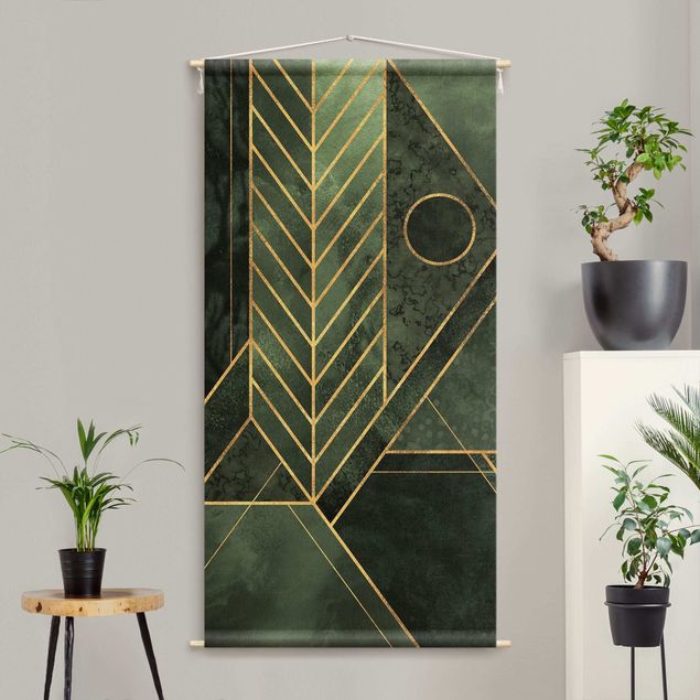 Wandbehang Stoff Geometrische Formen Smaragd Gold